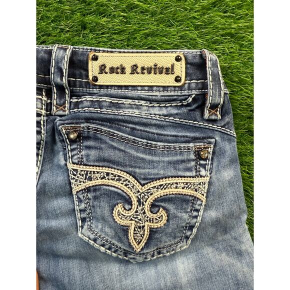Rock Revival Adele Skinny Jeans Women 28 Blue Stretch Fleur Pocket Denim Y2K EUC - Picture 3 of 12